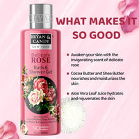 Bryan & Candy Shower Gel with Aloe Vera. Gentle, Moisturizing Body Wash for Soft, Supple Skin (Delicate Rose Shower Gel, 300ml)