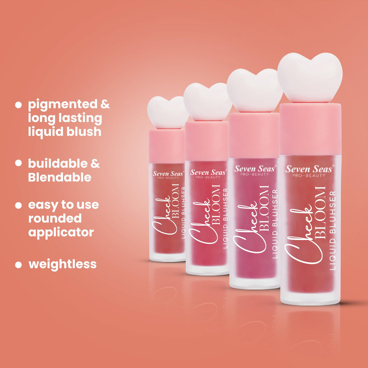 Seven Seas Cheek Bloom Liquid Blusher | Long Lasting and Highly Pigmented | Liquid Blusher and Lip Gloss (01-Copper Cheeks, 02-Chic Pink, 03-Rosy Cheeks, Pack of 3)