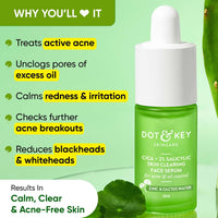 Dot & Key 2% Salicylic Acid + Cica ( Cantella) Anti Acne Serum with Zinc | Salicylic Acid Serum for Acne and Dark Spots | Serum for Oily Acne Prone Skin & Sensitive Skin | Oil-Free & Non Comedogenic | 20 ml