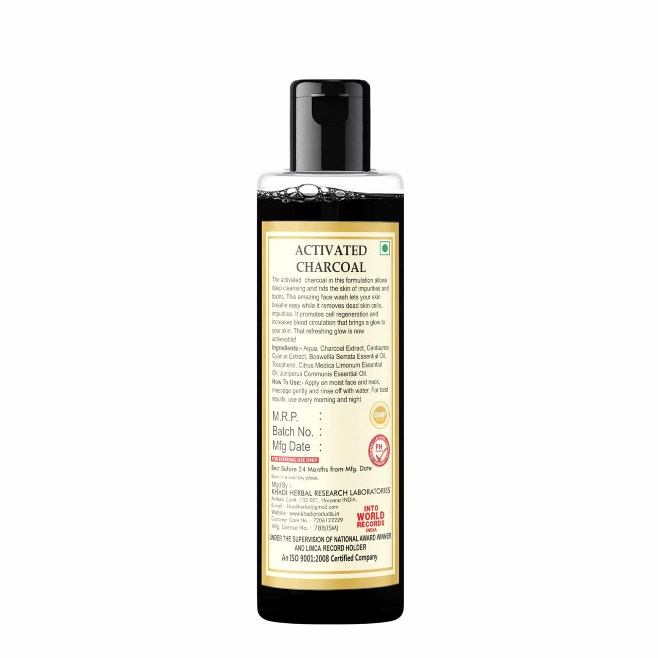 Khadi Natural Activated Charcoal herbal face wash for men women, 210 ml