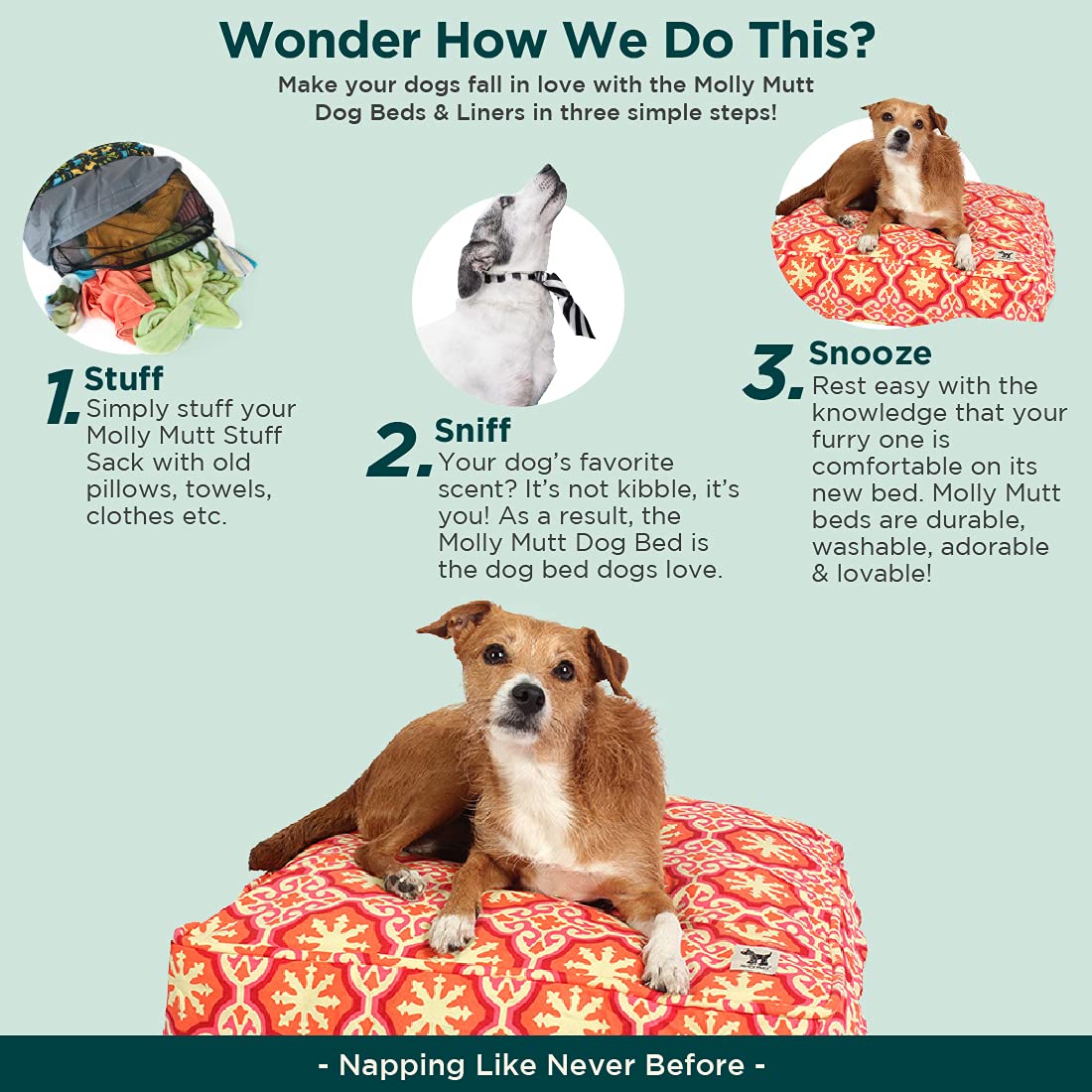 Molly Mutt Medium to Large Dog Bed Cover - Papillon Print - Measures 27x36x5 - 100% Cotton - Durable - Breathable - Sustainable - Machine Washable Dog Bed Cover