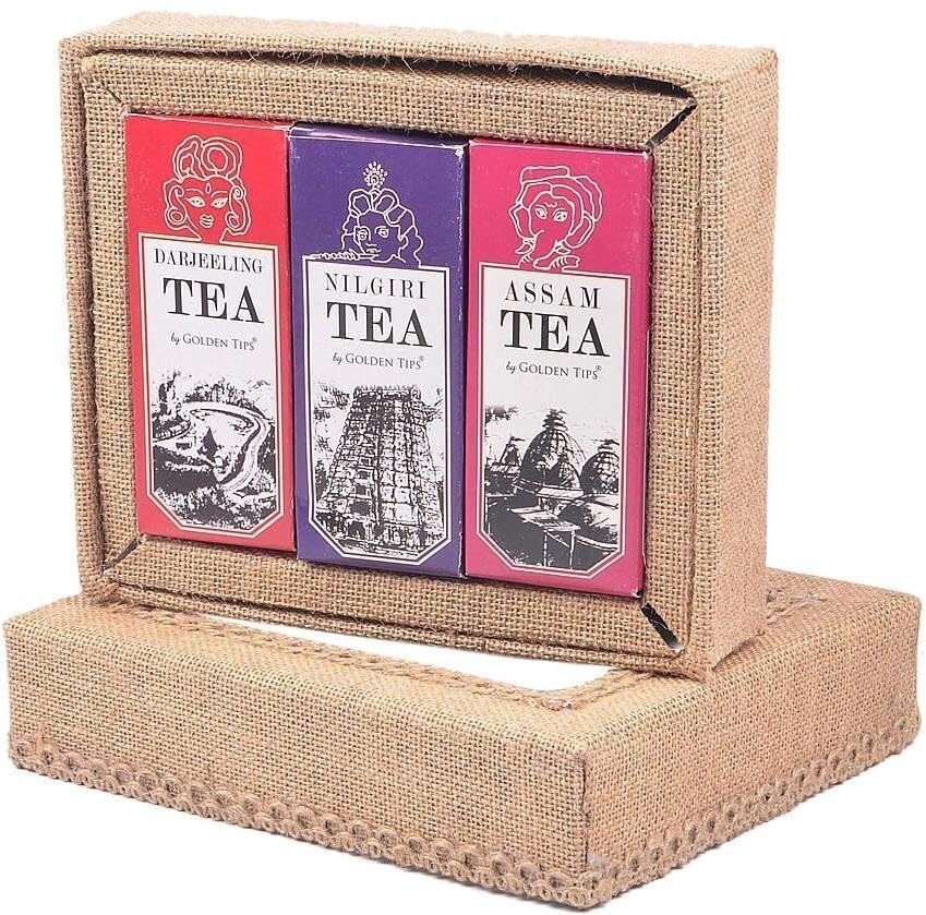 Golden Tips Finest Gift Box Loose Leaf Black Tea Darjeeling, Nilgiri & Assam, Gourmet Tea in Eco-Friendly Packaging, Gift for Tea Lovers, Festive Gifting, Birthdays & Corporate Gift