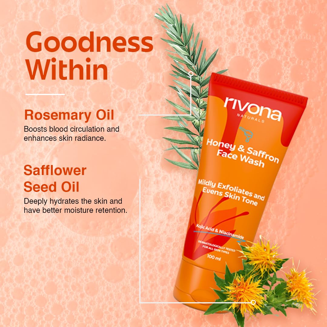 Rivona Naturals Honey & Saffron Face Wash (100 ml) + Honey & Saffron Face Cream (50 gm) Combo For Healthy, Fresh and Glowing Skin