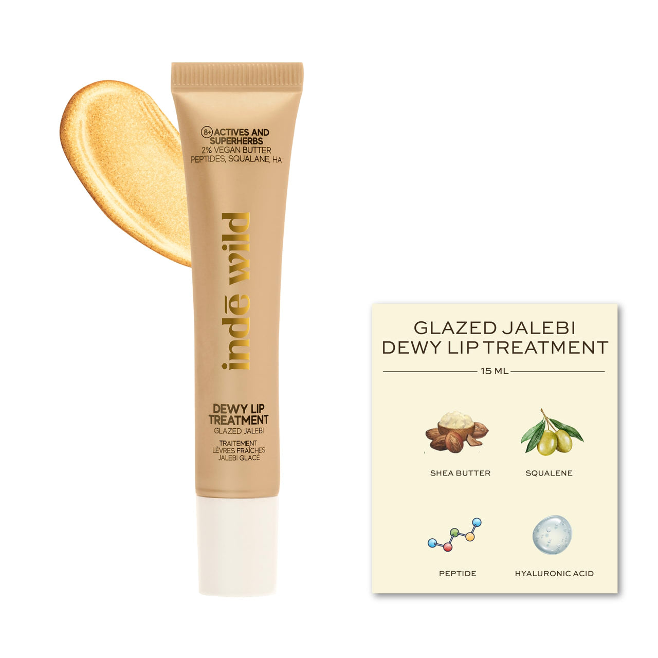 indē wild Glazed Jalebi (15ml) Dewy Lip Balm | Lasts for 8+ hours | With Natural Desi Ghee, Hyaluronic Acid, Squalene & Peptides | Deep Hydration & Repairs Fine Lines | Korean Fomrulation | Non-Sticky
