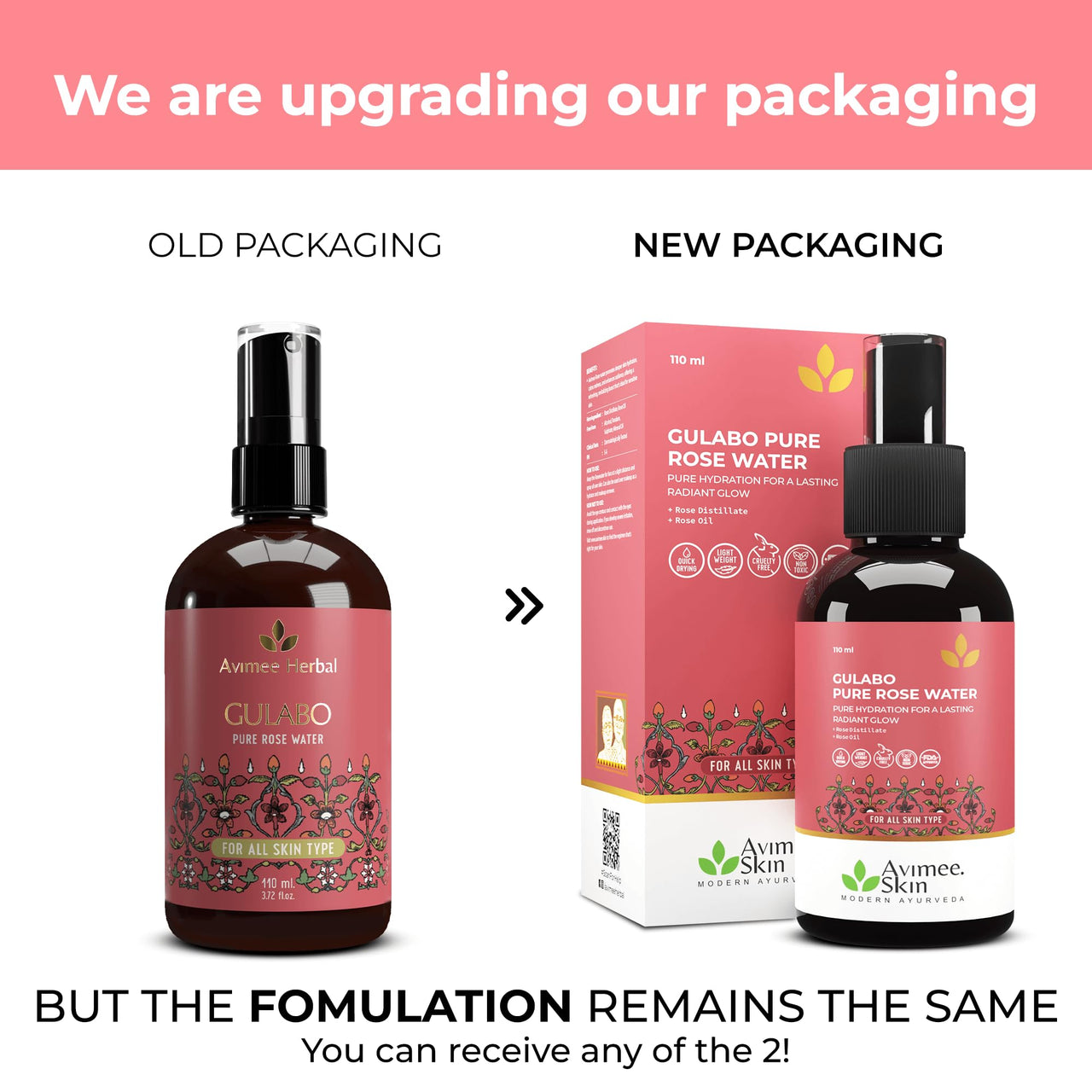 Avimee Herbal Gulabo Premium Rose Water | Skin, Face and Hair Toner | For All Skin Types | 110 ml