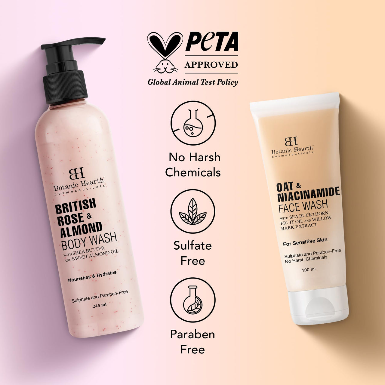 Botanic Hearth Oat & Niacinamide Face Wash and British Rose & Almond Body Wash (Pack of 2) for Men and Women
