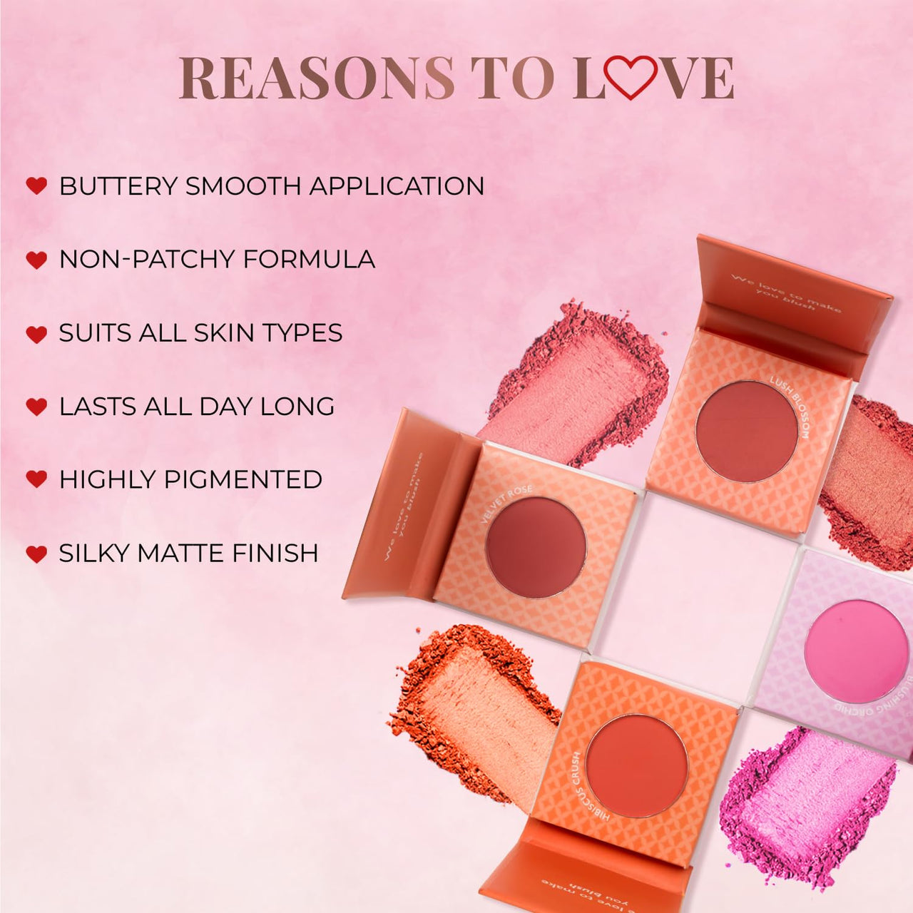 Just Herbs Nourishing Powder Blush Infused with Beetroot & Gotukola Highly Pigmented, Buildable Suitable for All Skin Tones - 3.5 g (Hibiscus Crush)