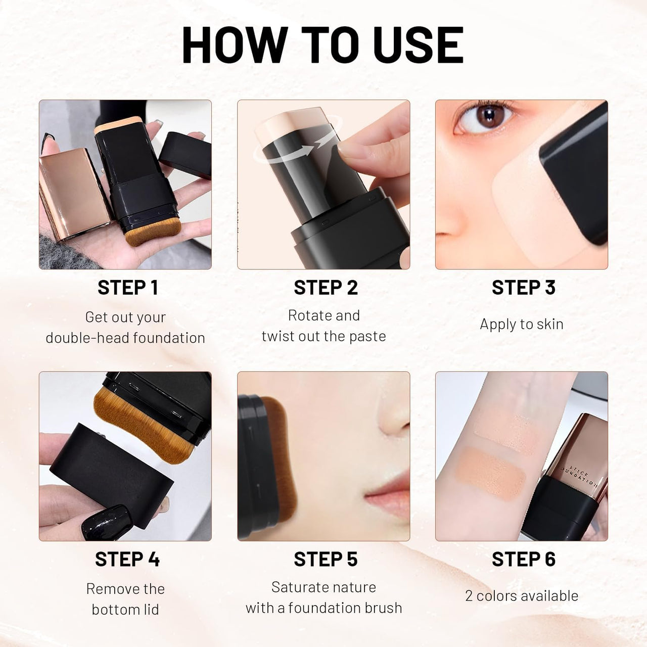 2 in 1 Luxury Anti-Wrinkle Foundation Stick, Long-Lasting Double Head Foundation Make Up Stick with Brush, (Natural, 1 PCS)