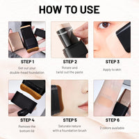 2 in 1 Luxury Anti-Wrinkle Foundation Stick, Long-Lasting Double Head Foundation Make Up Stick with Brush, (Natural, 1 PCS)