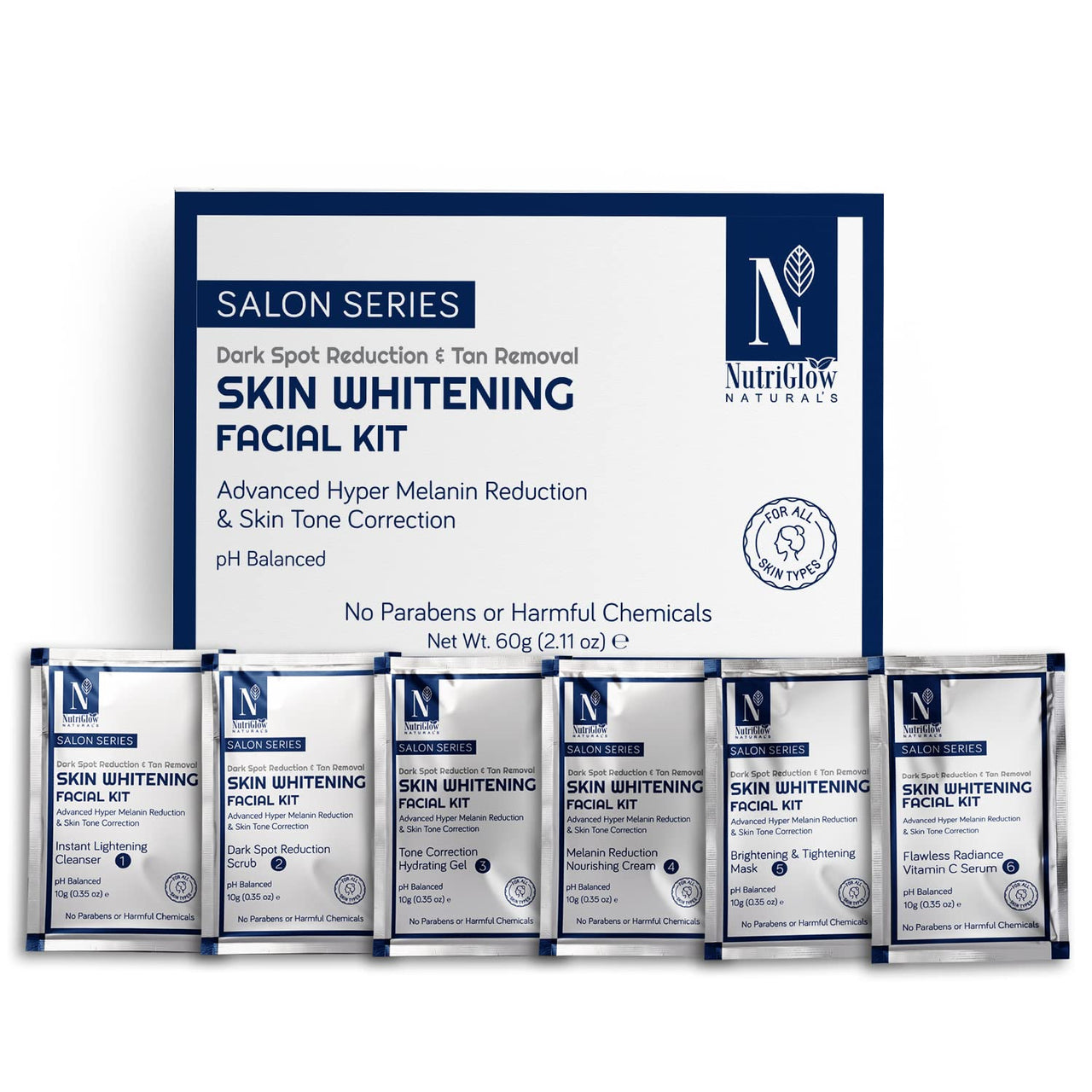 NutriGlow's Salon Series Facial Kit for Glowing Skin, Dullness Treatment, Suitable for All Skin Types, Unisex Facial Kit, At-Home Salon Glow, 60g