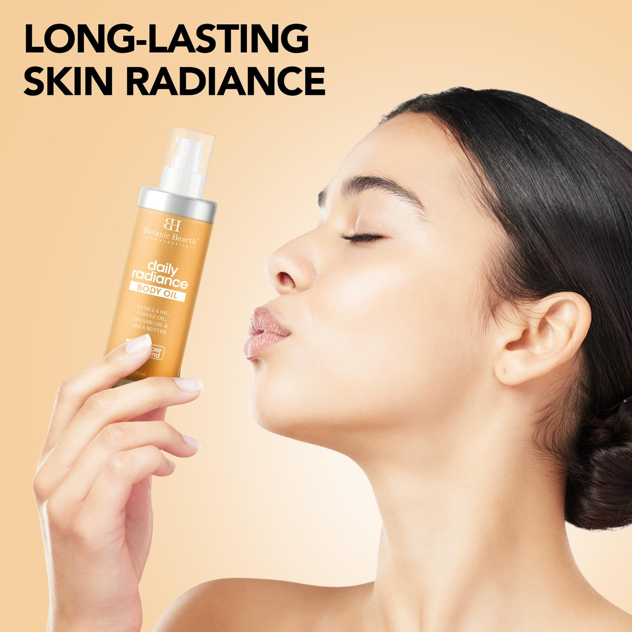 Botanic Hearth Daily Radiance Body Oil 100 ml - Lightweight Hydrating Oil with Vanilla, Coffee, Sesame Oil & Shea Butter for Glowing Skin for Men & Women - in a Premium Glass Bottle