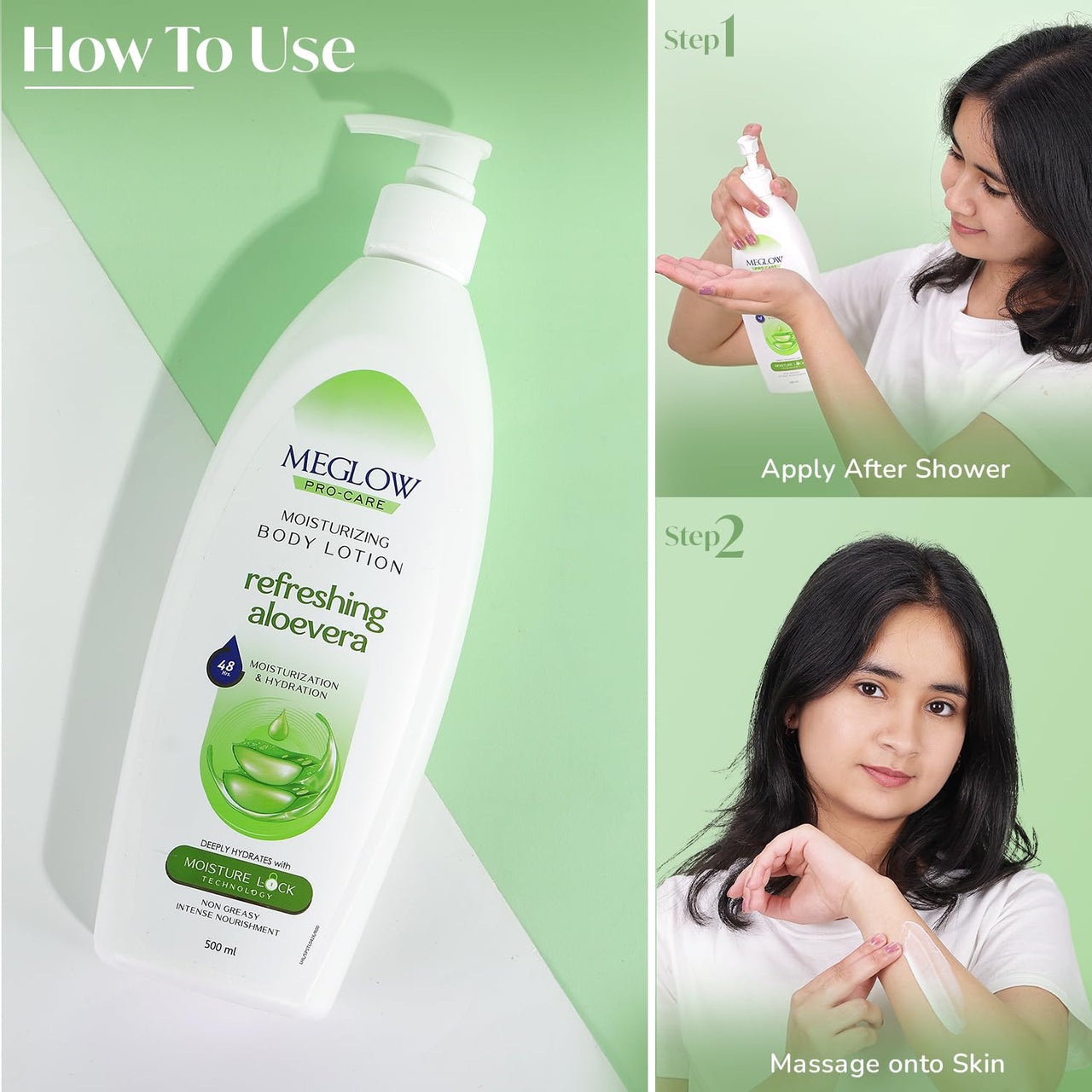 Meglow Pro-Care Moisturizing Body Lotion | Refreshing Aloe Vera Moisturizer for Women & Men for All Skin Types | Hydrating Moisturizer -500ml
