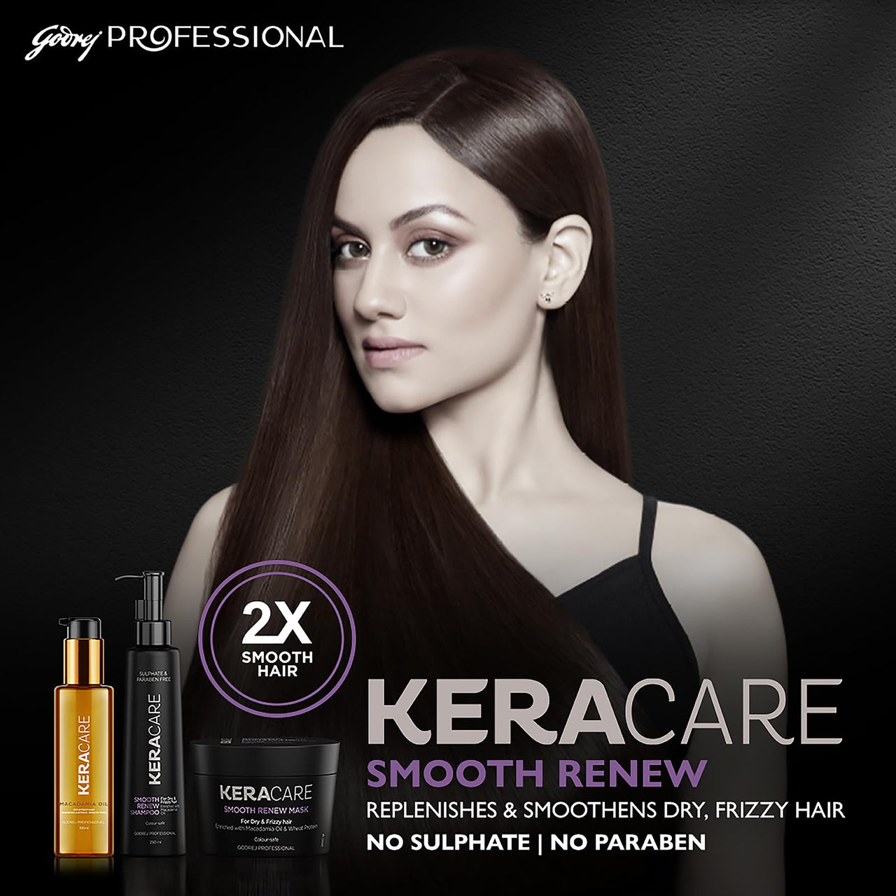 Godrej Professional Keracare Smooth Renew Shampoo | For Unruly Hair | Enriched with Macadamia Oil | 250ml