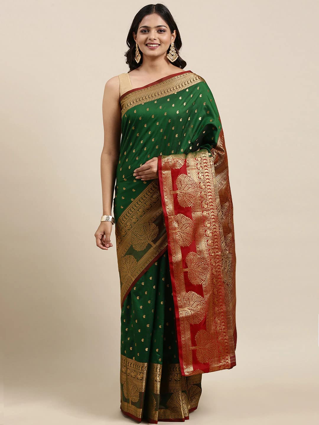 Pandadi Saree Women's  Banarasi Silk Saree With Unstitched Blouse Piece