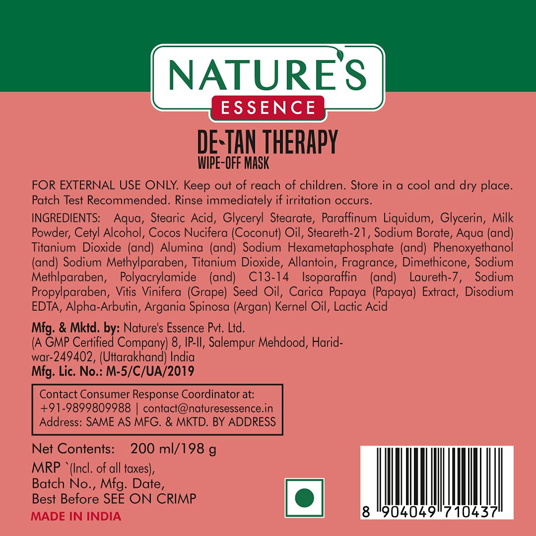 Nature's Essence De-Tan Therapy Wipe-Off Mask, White, 500ml