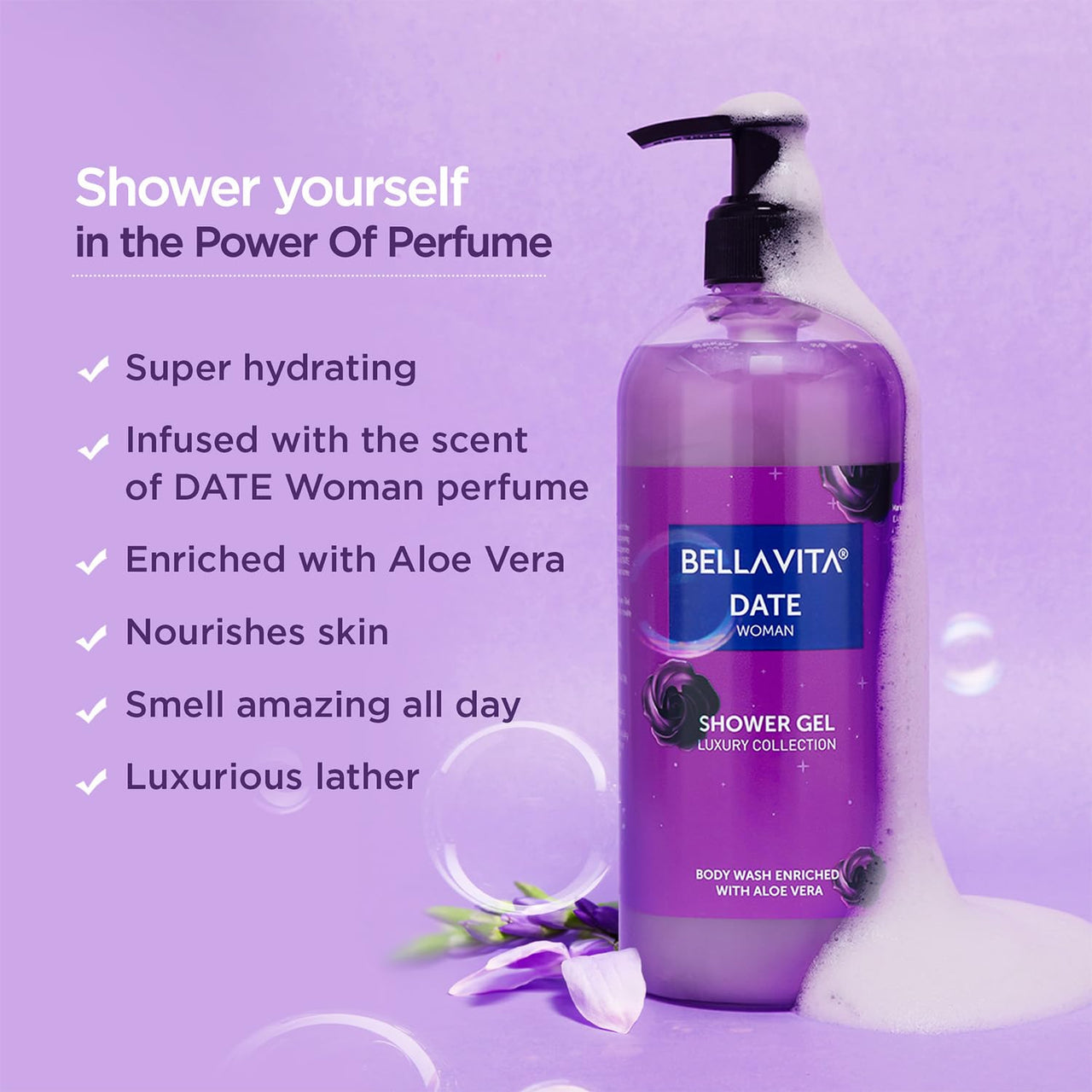 Bella Vita Luxury Date Woman Body Wash Refreshing Shower Gel for Deep Cleansing, Hydrating, Moisturising, Softer & Smoother Skin with Aloe Vera 500 Ml