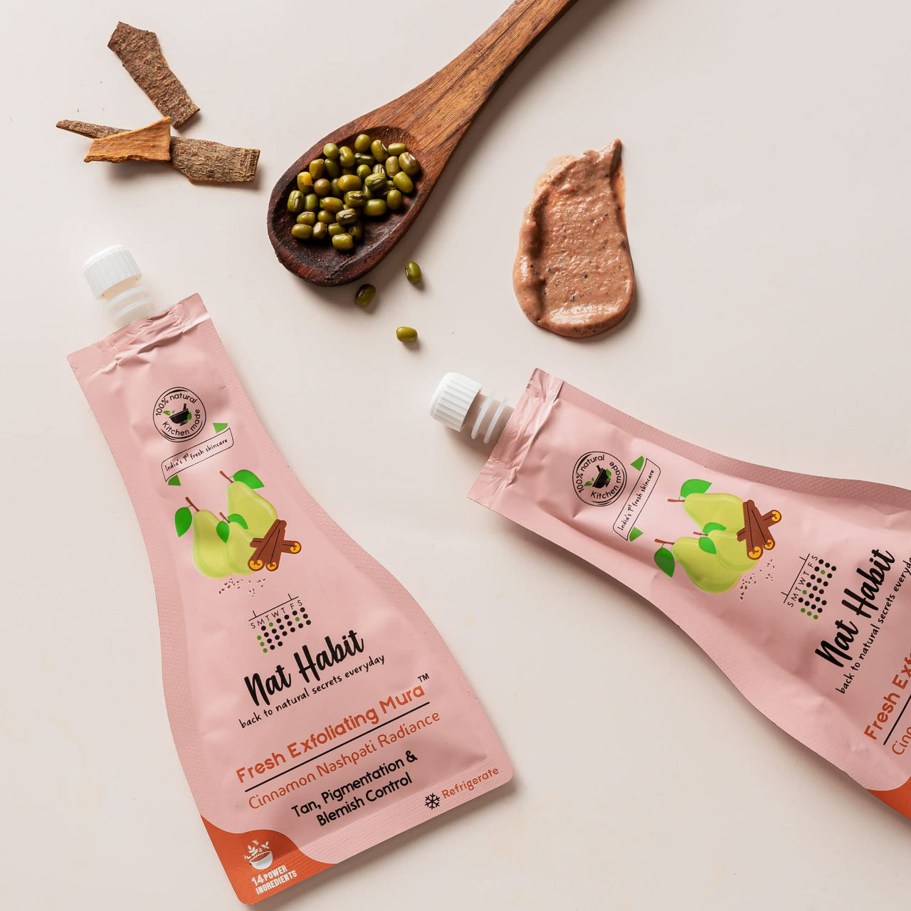 Nat Habit Face Scrub Cinnamon Nashpati Radiance Exfoliating Mura For Tan, Deep Cleansing, Pigmentation & Blemish Control, Chemical Free (Pack of 2 x 25 gm)