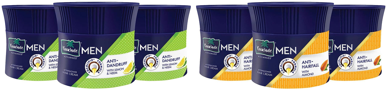 Parachute Advansed Men Hair Cream, Anti-Dandruff, 100 gm (Pack of 3) And Anti-Hairfall With Almond, 100 gm (Pack of 3)
