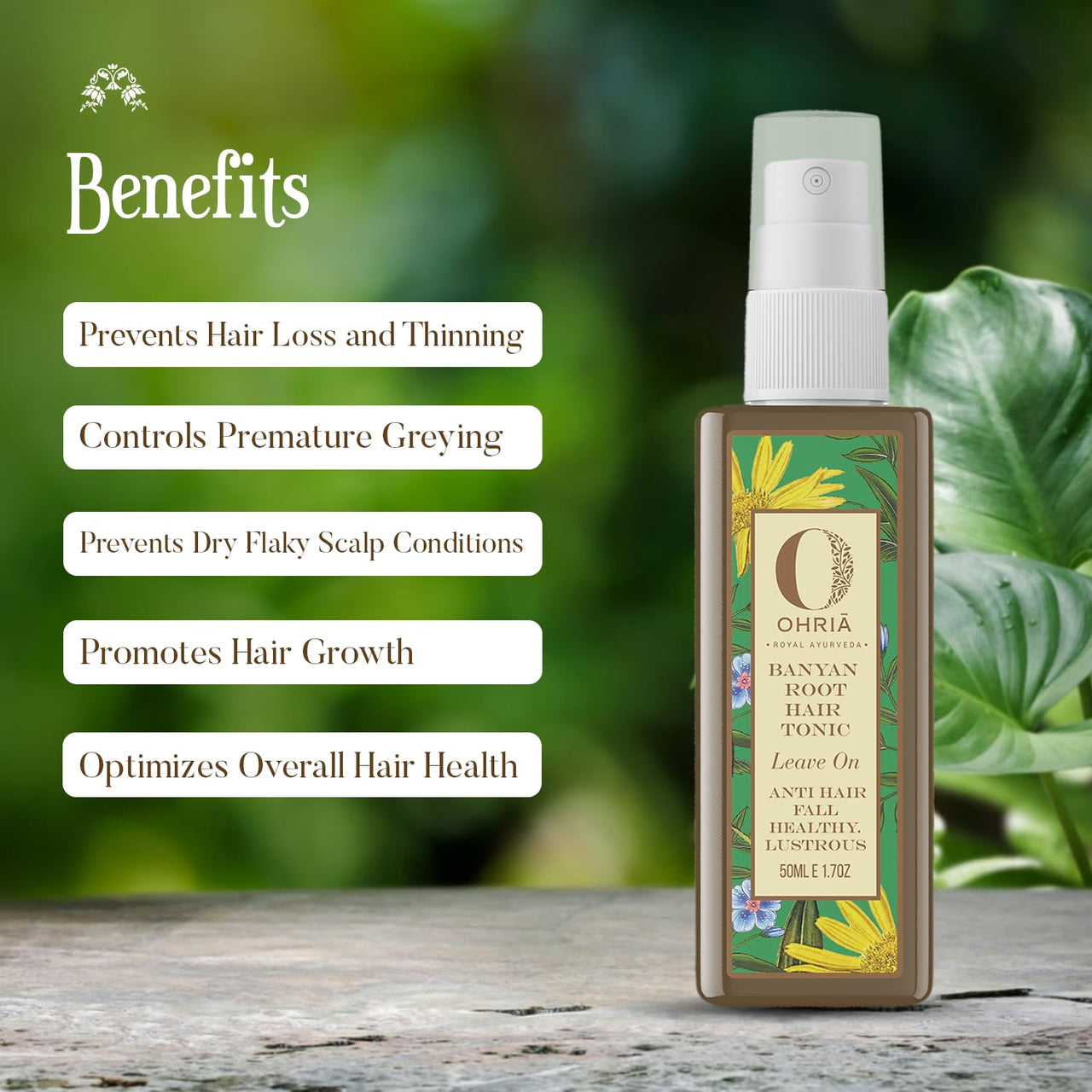 Ohria Ayurveda Banyan Root Ayurvedic Hair Tonic for Hair Fall Control & Growth | With Hibiscus, Brahmi & Natural Herbs | Helps in Hair Growth for Men & Women | Anti-Hair Fall Solution | For All Hair Types - 100 ml