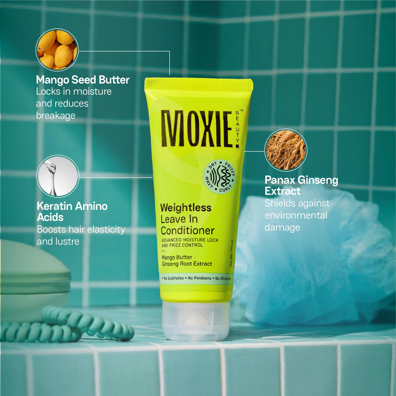 MOXIE BEAUTY Weightless Leave-In Conditioner For All Hair Types - 94% Hair Moisture Retention | Made With Mango Butter & Ginseng Root Extract | 120 ml