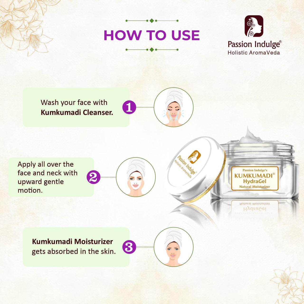 Passion Indulge Natural Kumkumadi Cleanser 100ml & Kumkumadi Hydragel Moisturizer 50gm Combo Pack