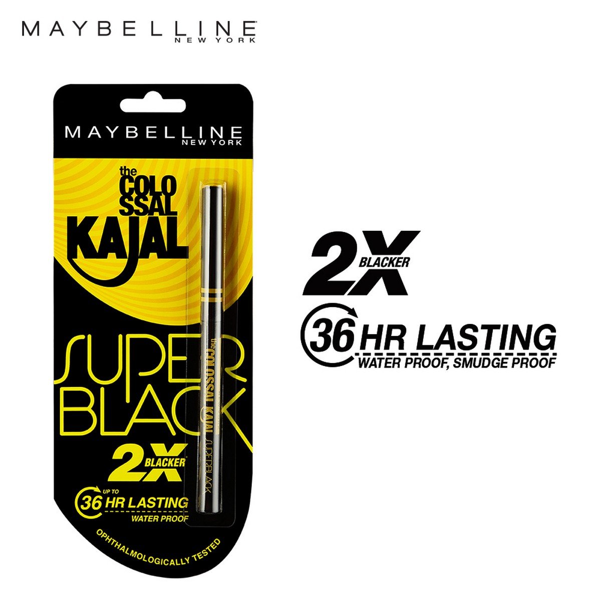 Maybelline New York Colossal Kajal, Super Black, 0.35g and Maybelline New York Hypercurl Mascara Washable, Black, 9.2ml