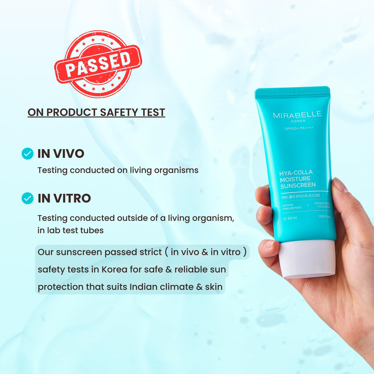 Mirabelle Korea Hya-Colla Moisture Sunscreen SPF 50+ PA++++ | Lightweight & Hydrating | No White Cast | In-Vivo Tested | Korean Skincare | For Men & Women | For All Skin Types | 50ml
