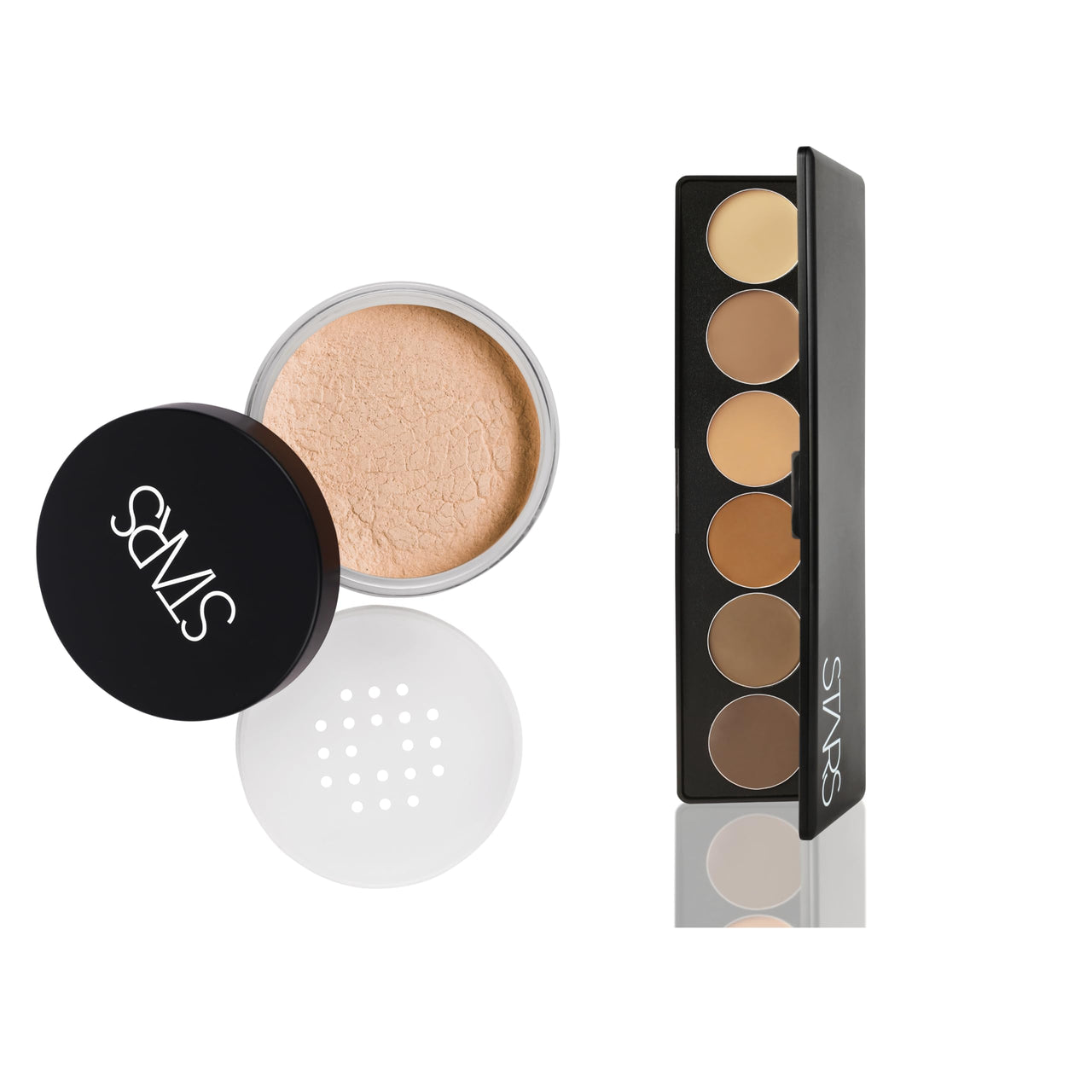 STARS COSMETICS Derma Series Foundation Color Palette & Translucent Powder, Matte Finish Long lasting Waterproof Face Makeup Cream Suitable For All Skin Types (DERMA PALETTE & BEIGE MATT)