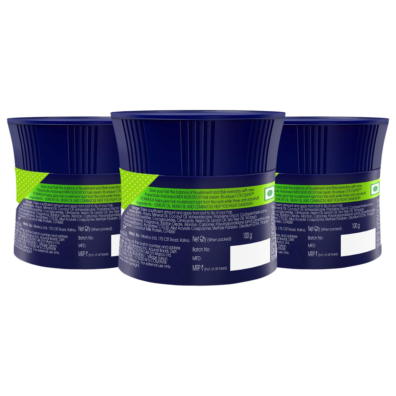 Parachute Hair Cream for Men, 100ml (Pack of 3)|Anti Dandruff |Hair Cream After Shower |Non Sticky Oil Replacement Hair Cream
