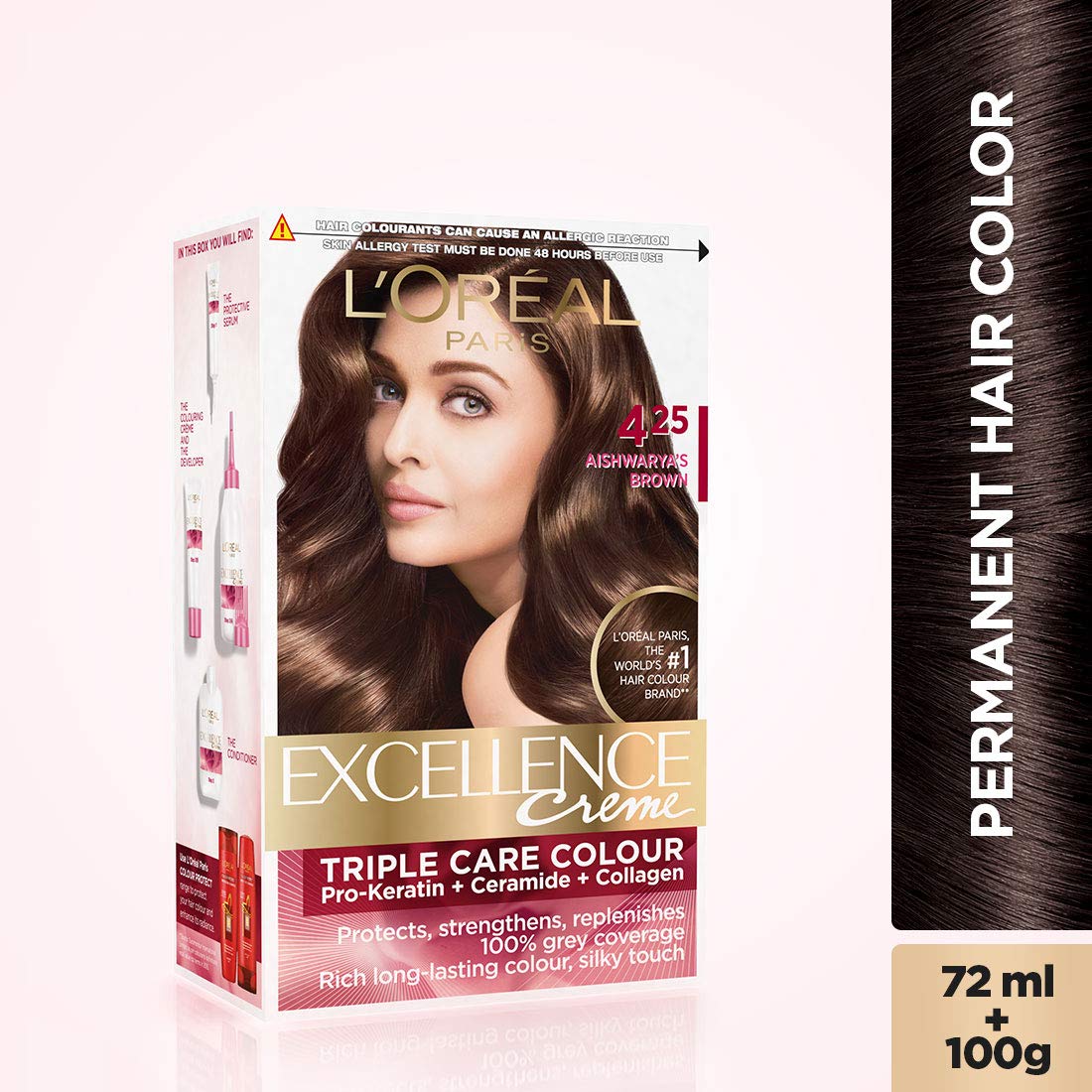 L'OREAL PARIS Excellence Creme Hair Color, 4.25 Aishwarya's Brown, 72Ml+100G And L'Oreal Paris Excellence Creme Hair Color, 4 Natural Dark Brown, 72Ml+100G, 2 Count