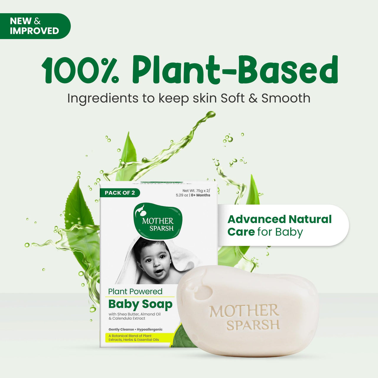 Mother Sparsh Plant Powered Natural Baby Soap - Pack of 4X75gms | Hypoallergenic & Tear-Free Soap for Babies, Newborns