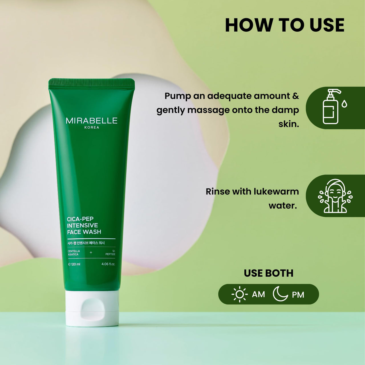 Mirabelle Korea Cica-Peptide Intensive Face Wash 120ml | Korean Gentle Hydrating Cleanser for All Skin Types | Soothing, Barrier Repair & Anti-Aging | Suitable for Men & Women