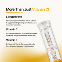 Dr Vedic 20-Glutathione Effervescent Tablets with L-Glutathione 600mg, Vitamin C, E & Hyaluronic Acid | Powerful Antioxidant for Skin Glowing, Detox & Immune Support | Orange Flavour