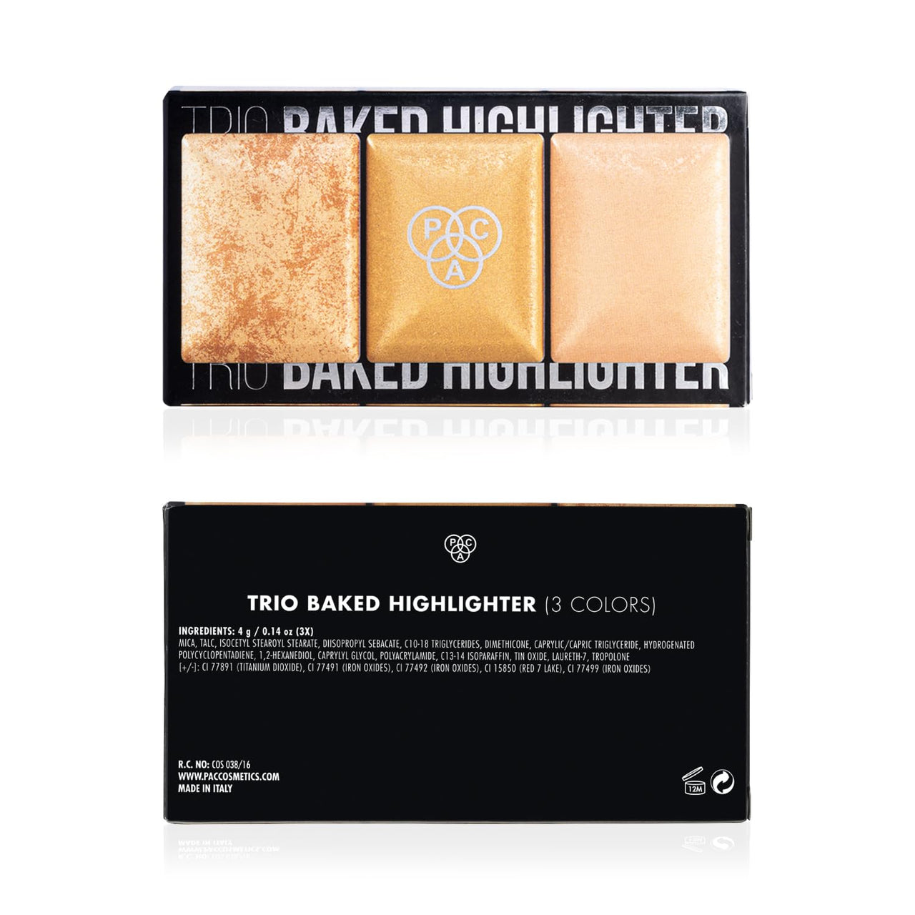 PAC Trio Highlighter X3 | Powder Highlighter Palette for Face Makeup with Semi-Matte Natural Metallic Finish | 3 Lightweight Shimmer Glow Shades | Full Coverage & Long Lasting for All Skin Type | 4g