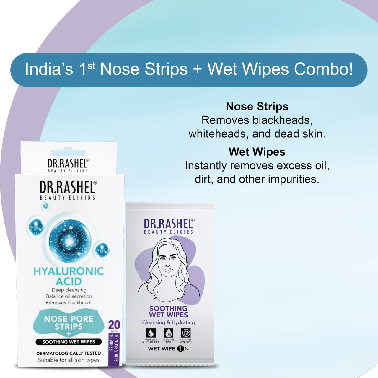 DR.Rashel Hyaluronic Nose Pore Strips For Pore Cleansing | Deep Cleansing For Painless Blackheads Removal | Deep Purifying Strips for Nose | 20 PCS