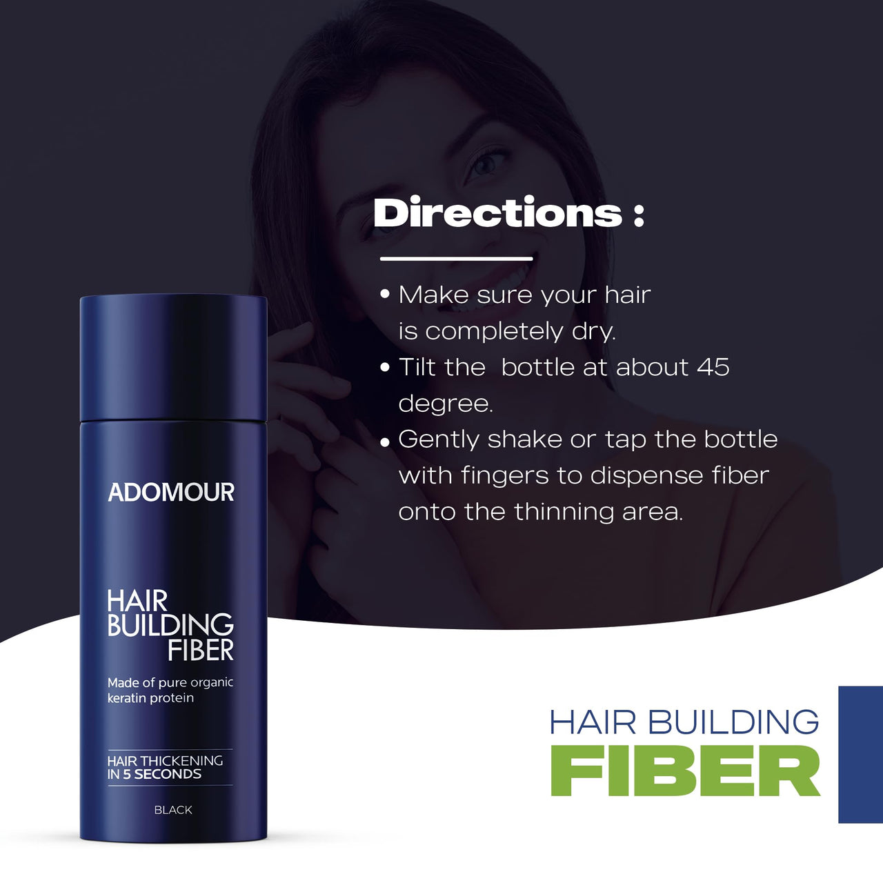 Adomour Hair Building Fiber 27.5g | Keratin Fibers for Thin, Fine & Thinning Hairs | Natural Coverage | For Thickening & Volumizing | Bald Spot Cover Up Hair Fiber Powder for Men & Women (Dark Brown)
