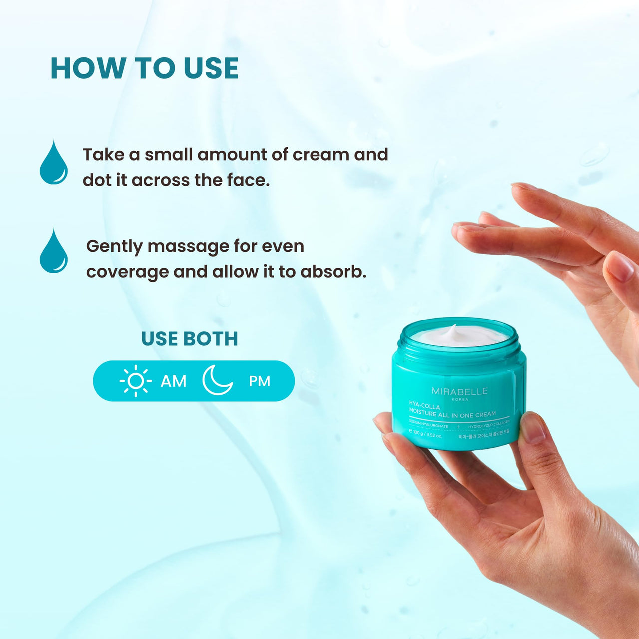 Mirabelle Korea Hyaluronic + Collagen All In One Moisturizing Cream | Deep Hydration + Skin Firming | Non Sticky Water Gel | Suitable for All Skin Types | Korean Skincare Products, 100g