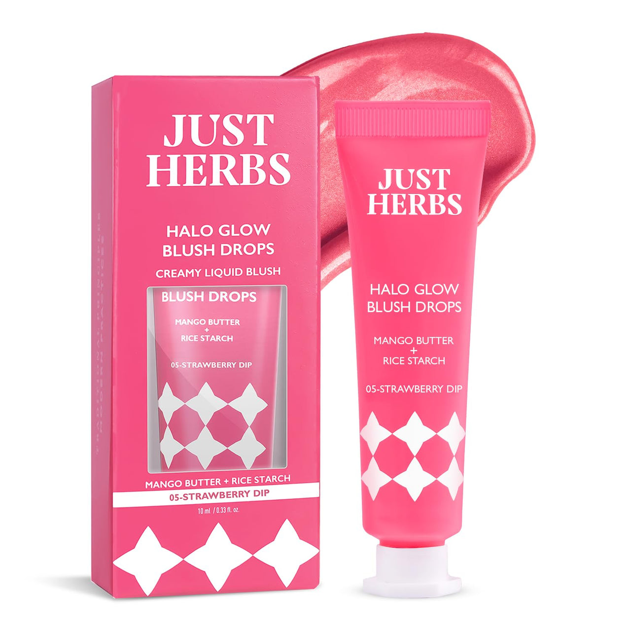 Just herbs Halo Glow Drop Blush Mango Butter + Rice Starch, Weightless Creamy Liquid Blush 10 ml (Strawberry Dip)