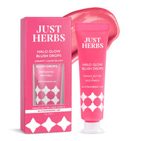 Just herbs Halo Glow Drop Blush Mango Butter + Rice Starch, Weightless Creamy Liquid Blush 10 ml (Strawberry Dip)