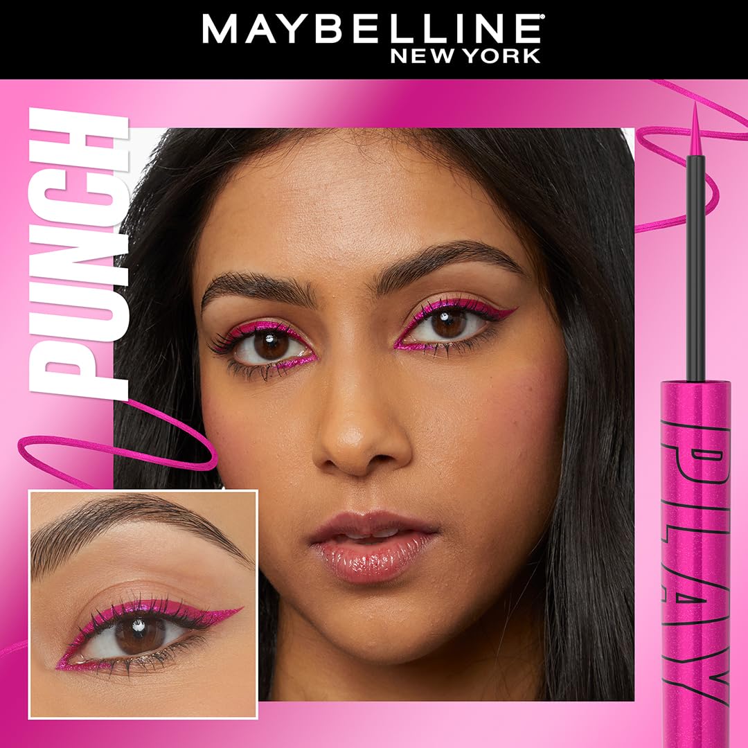Maybelline New York Tattoo Play Pink Liquid Eyeliner - Punch, Upto 48 Hours Bold Color, Water-proof Eyeliner & Smudge-proof. Maybelline High-impact Color Liner, Vegan Formula | 2.1ml