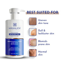 Mannlich De-Tan & Detox Body Wash (300 ml) | 2% Kojic Acid Body Wash for Pigmentation, Tan Removal, Deep Cleansing & Brightening with Multivitamin - Helps Improve Skin Appearance, Hydrates & Nourishes, Suitable for All Skin Types - Paraben & SLS Free