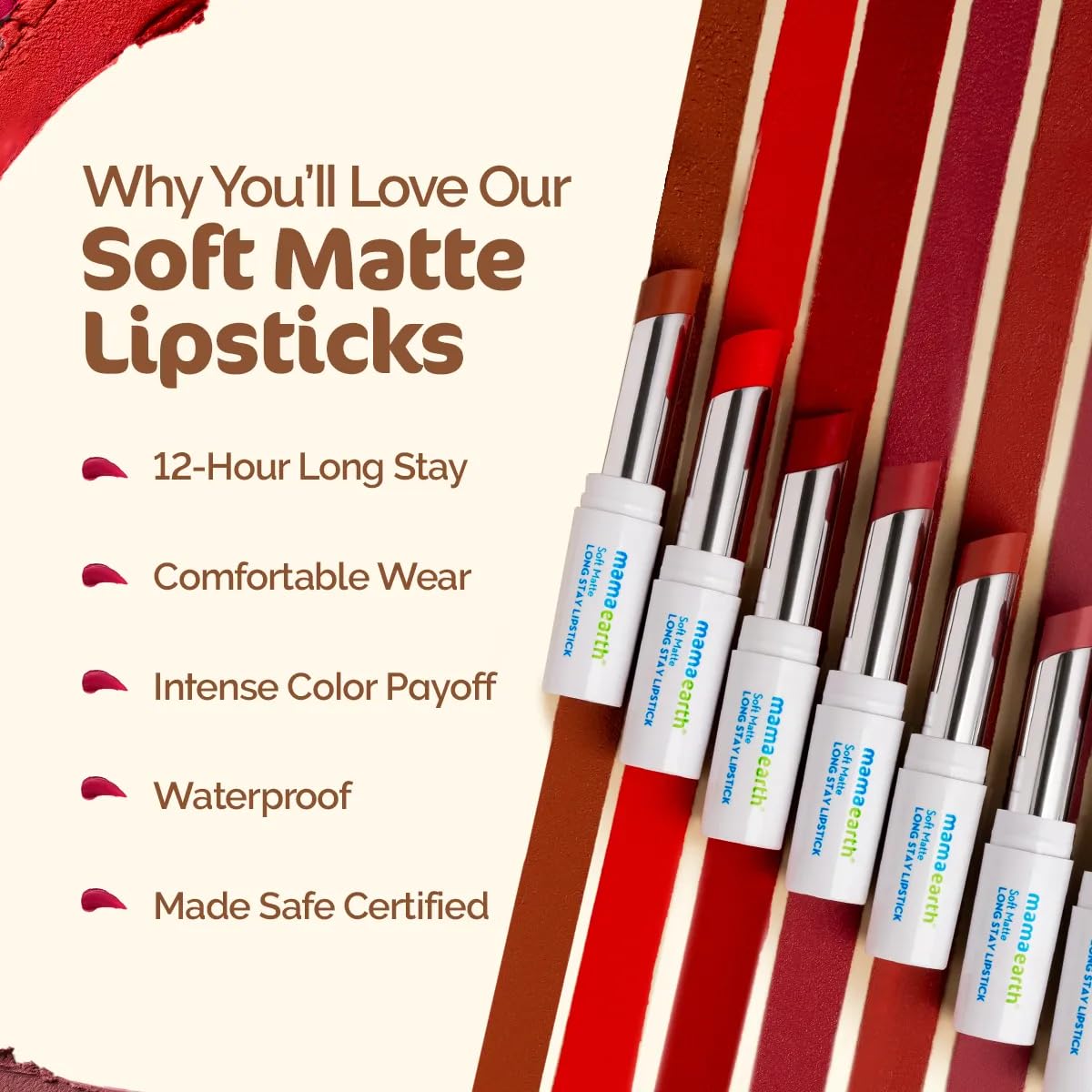 Mamaearth Soft Matte Long Stay Lipsticks with Jojoba Oil & Vitamin E for 12 Hour Long Stay - 07 Ruby Red - 3.5 g