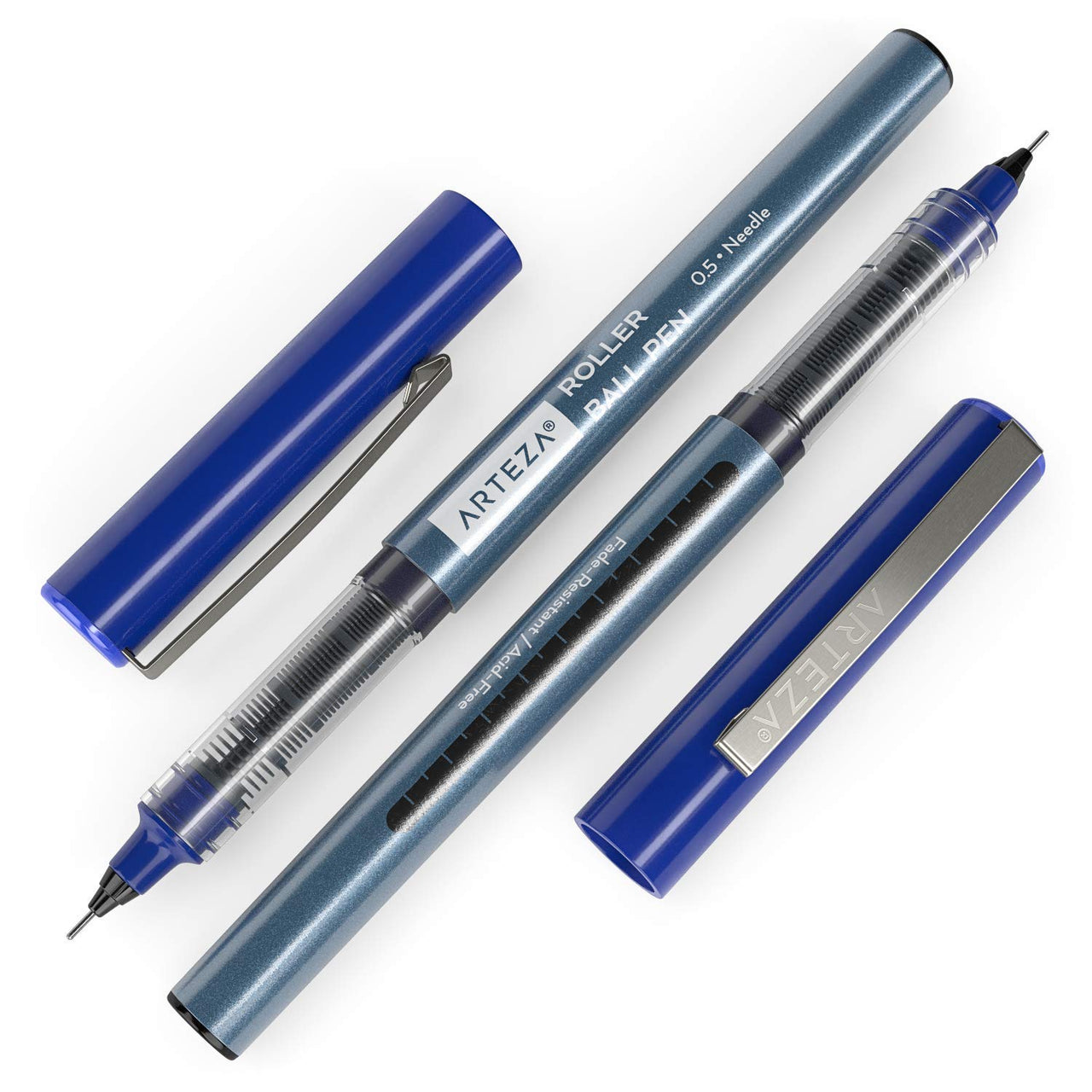 ARTEZA Rollerball Pens, Set of 20 Blue Liquid Ink, Extra Fine Point, 0.5 mm, Needle Tip Pen for Writing, Notetaking, Drawing, Office Supplies, School 20 Pack - 0.5 mm