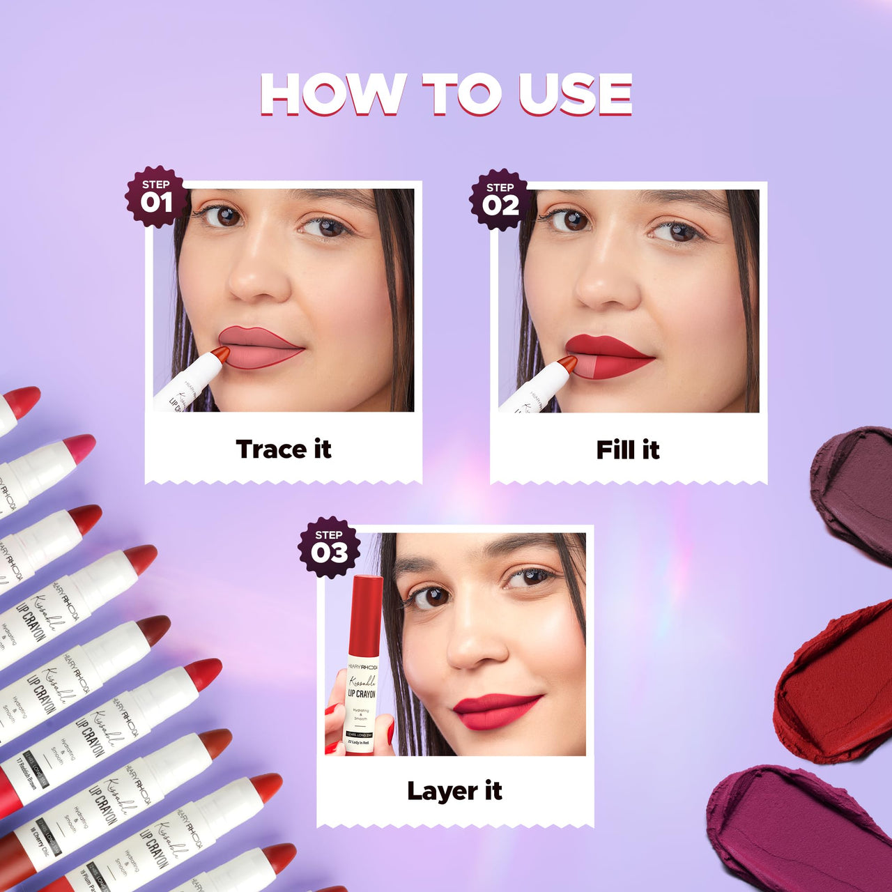 Hilary Rhoda Kissable Lip Crayon |12-Hour Stay | Highly Pigmented Matte Finish | Smudge-Proof & Transfer proof Lipstick | Retractable Lip Crayon | 3.5g - (Nude Mauve | Shade 01)