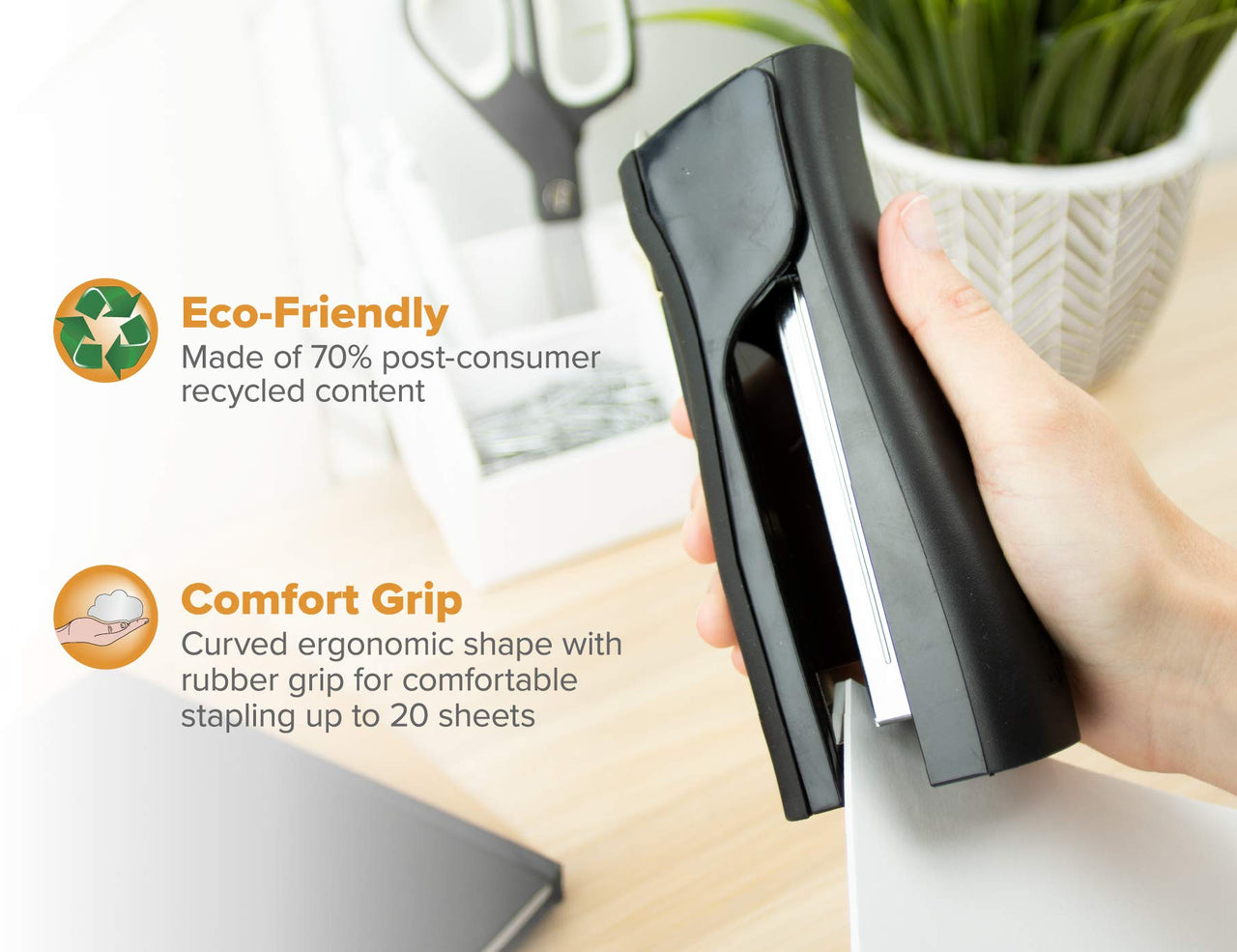 Bostitch Office Dynamo 4 in 1 Standup Stapler, 20 Sheet Capacity, Integrated Pencil Sharpener, Staple Remover & Staple Storage, Black