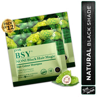 BSY Noni Black Hair Magic Hair color shampoo (12ml x 12 Sachets) | Ammonia Free Hair Color Shampoo for men| Natural Black Permanent Hair Dye Shampoo for women | Noni Fruit Hair Dye | 5 Minutes Hair Colour | Hair Coloring Shampoo | Easy to use Hair Color S
