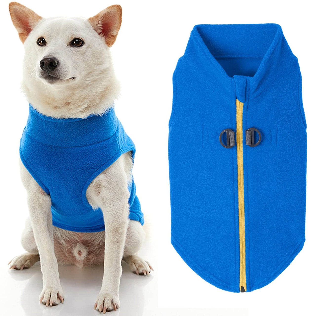 Gooby Zip Up Fleece Dog Sweater - Blue, Large - Warm Pullover Fleece Step-in Dog Jacket with Dual D Ring Leash - Winter Small Dog Sweater - Dog Clothes for Small Dogs Boy and Medium Dogs
