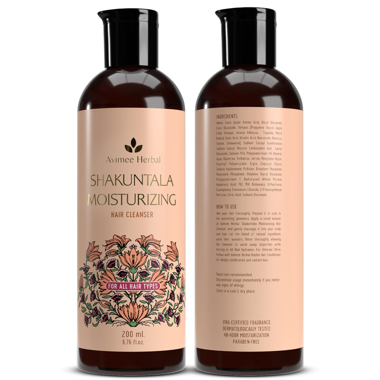 Avimee Herbal Shakuntala Moisturizing Hair Shampoo With Hyaluronic Acid | 24 Hrs Deep Hydration & Nourishment, Repairs Dry & Damaged Hair | For Men & Women | 200 mL