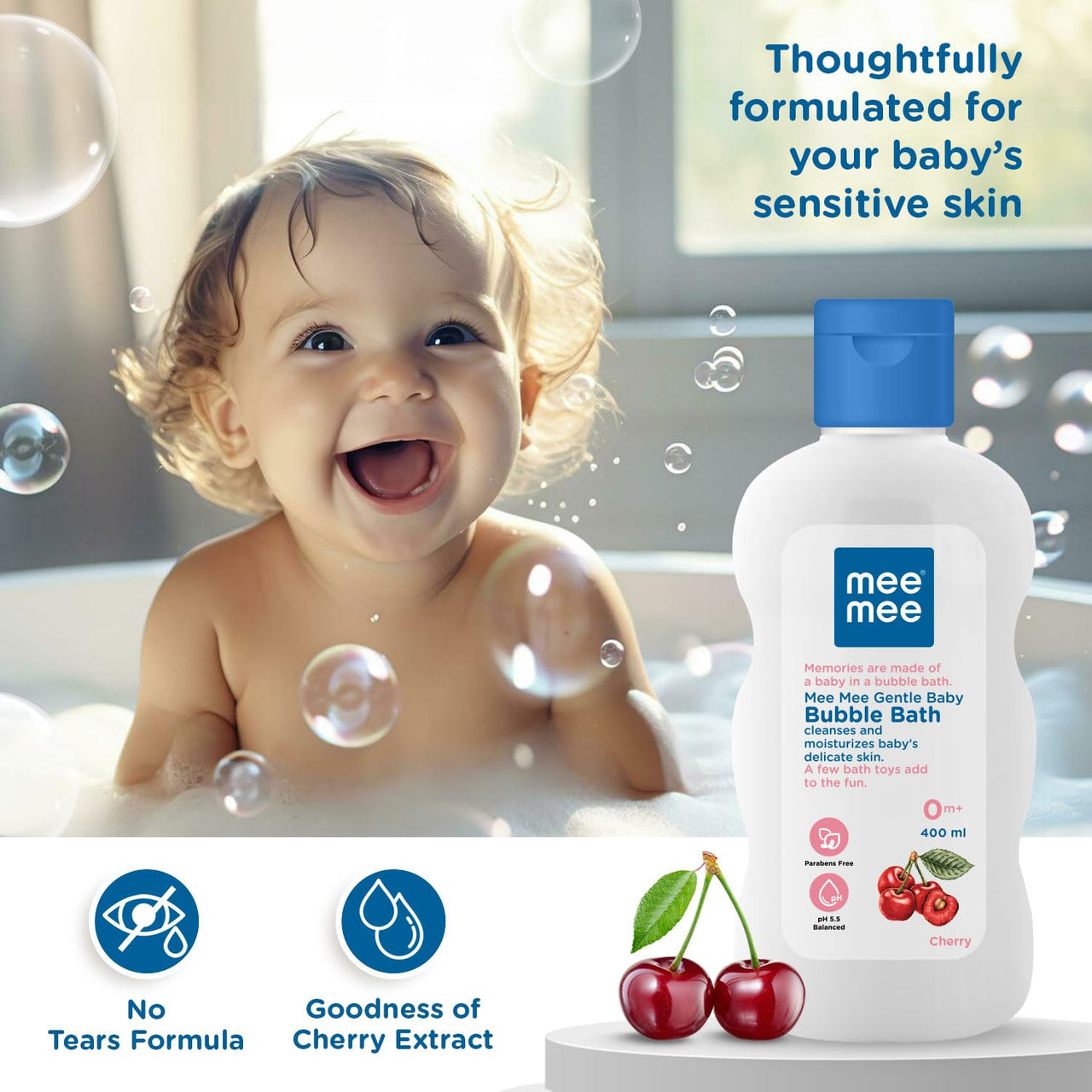Mee Mee Baby Body Wash | Pk of 2 (400ml Each) With Cherry & Fruit Extracts | Tear-Free Formula | Moisturizes and Soothes Skin | Natural Head to Toe Baby Mild Bubble Bath Dermatologically Tested