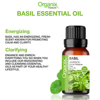Organix Treasure Basil Essential Oil Pure, Natural & Undiluted Therapeutic Grade for Perfect For Cough, Colds, Clear Breathing, Pain, Mosquito Repellent, Aromatherapy, Relaxation, 15ML
